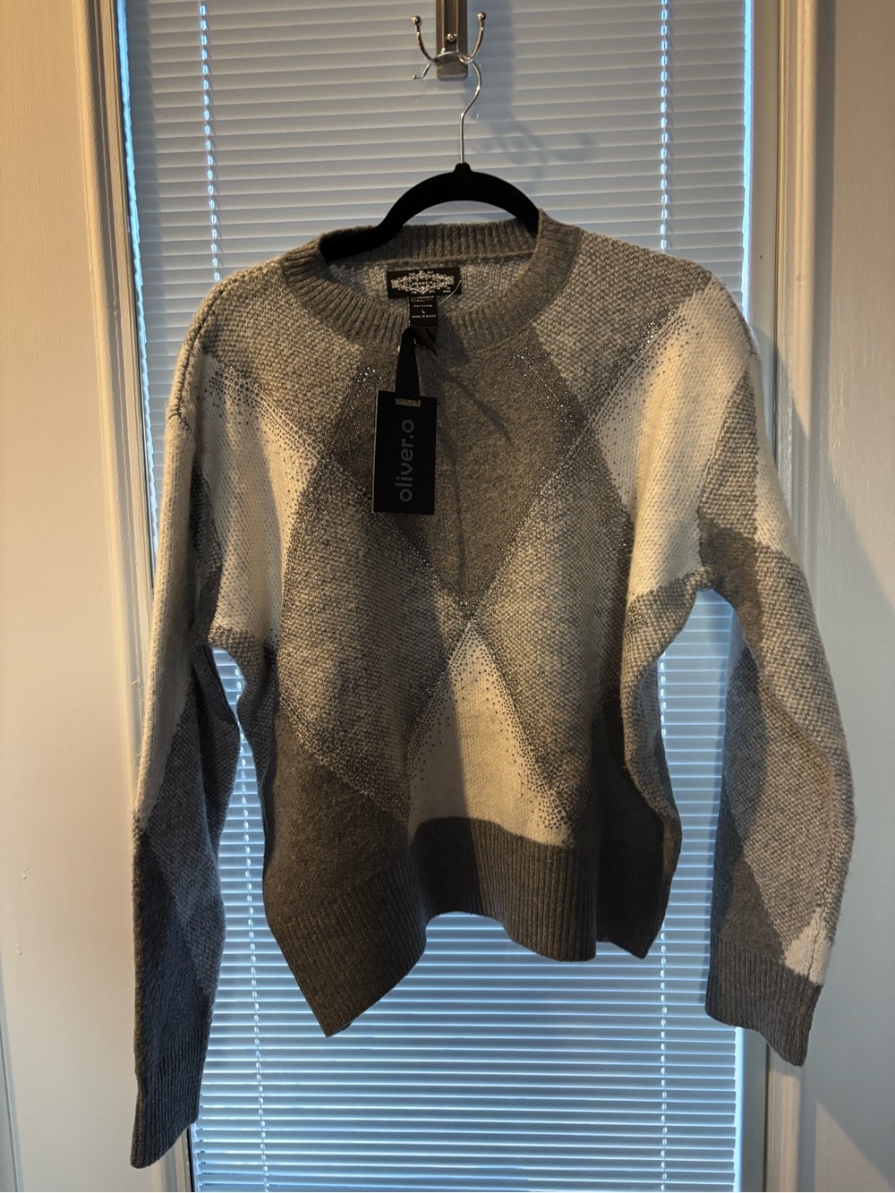 Women’s Gray Argyle Crewneck Sweater
